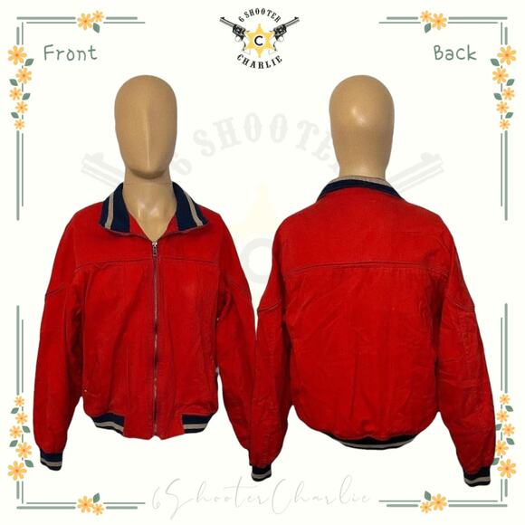 Vintage Mens Sansabelt Sport Jacket Red Full Zip Coat Pockets Size Medium - Picture 1 of 6
